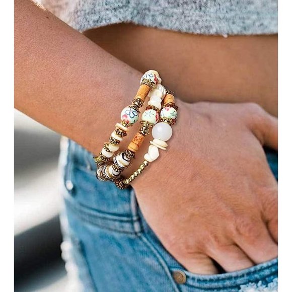 FIBO STEEL 6 Sets Bohemian Stackable Bead Bracelets for Women Stretch Mu… - Picture 2 of 6